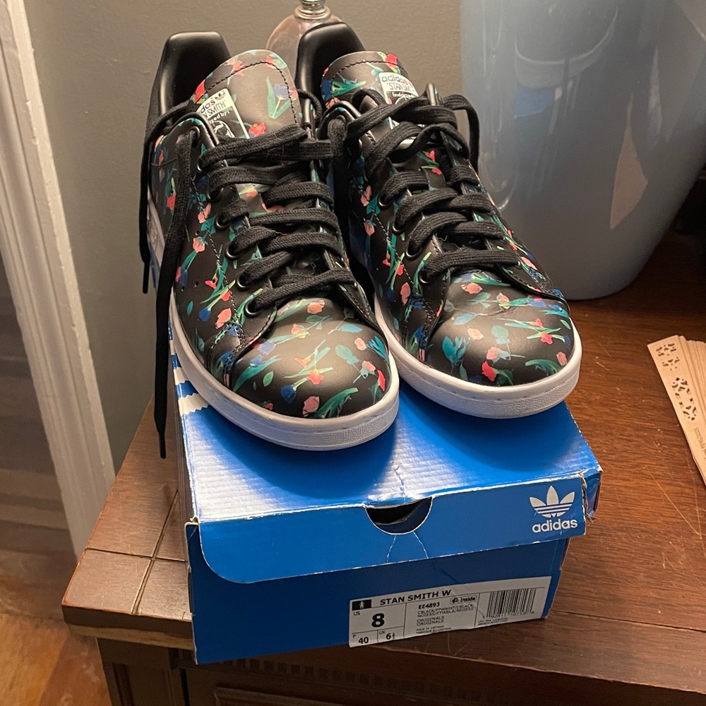 Adidas Black Floral Stan Smith Sneakers